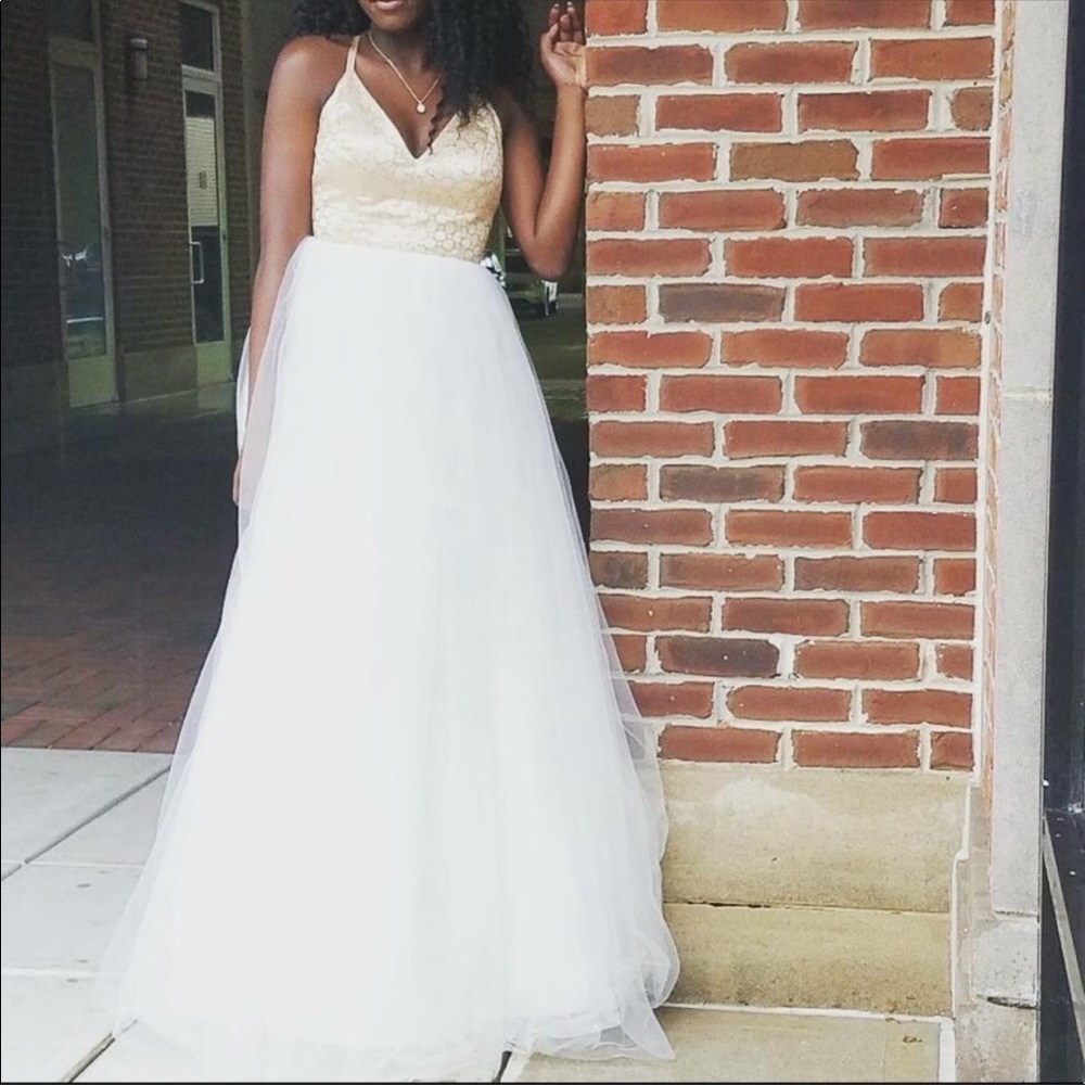 White and Gold ball gown dress